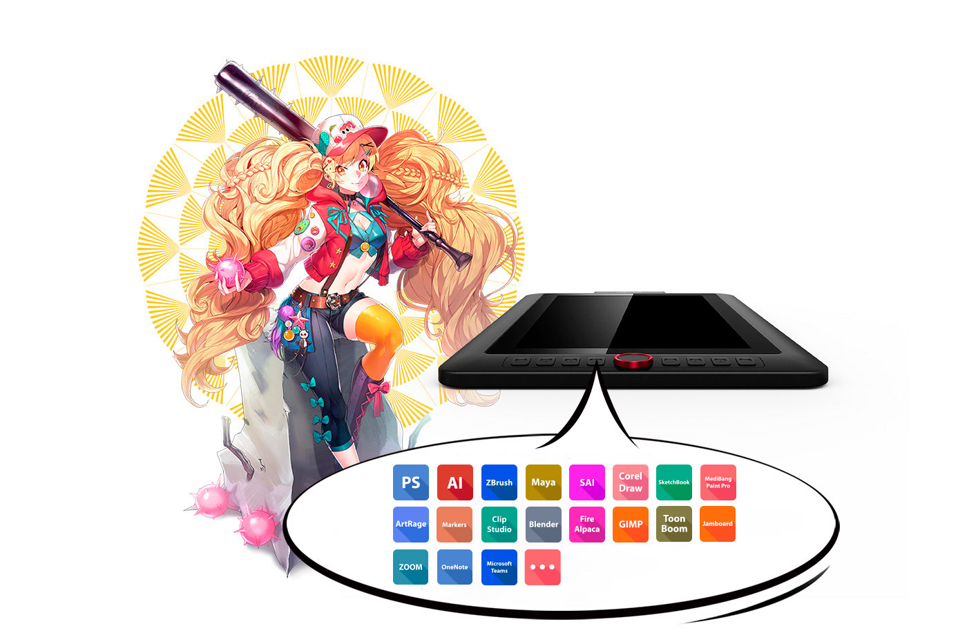 XP-Pen Artist 13.3 Pro graphic tablet includes a creative Red Dial and 8 fully customizable buttons